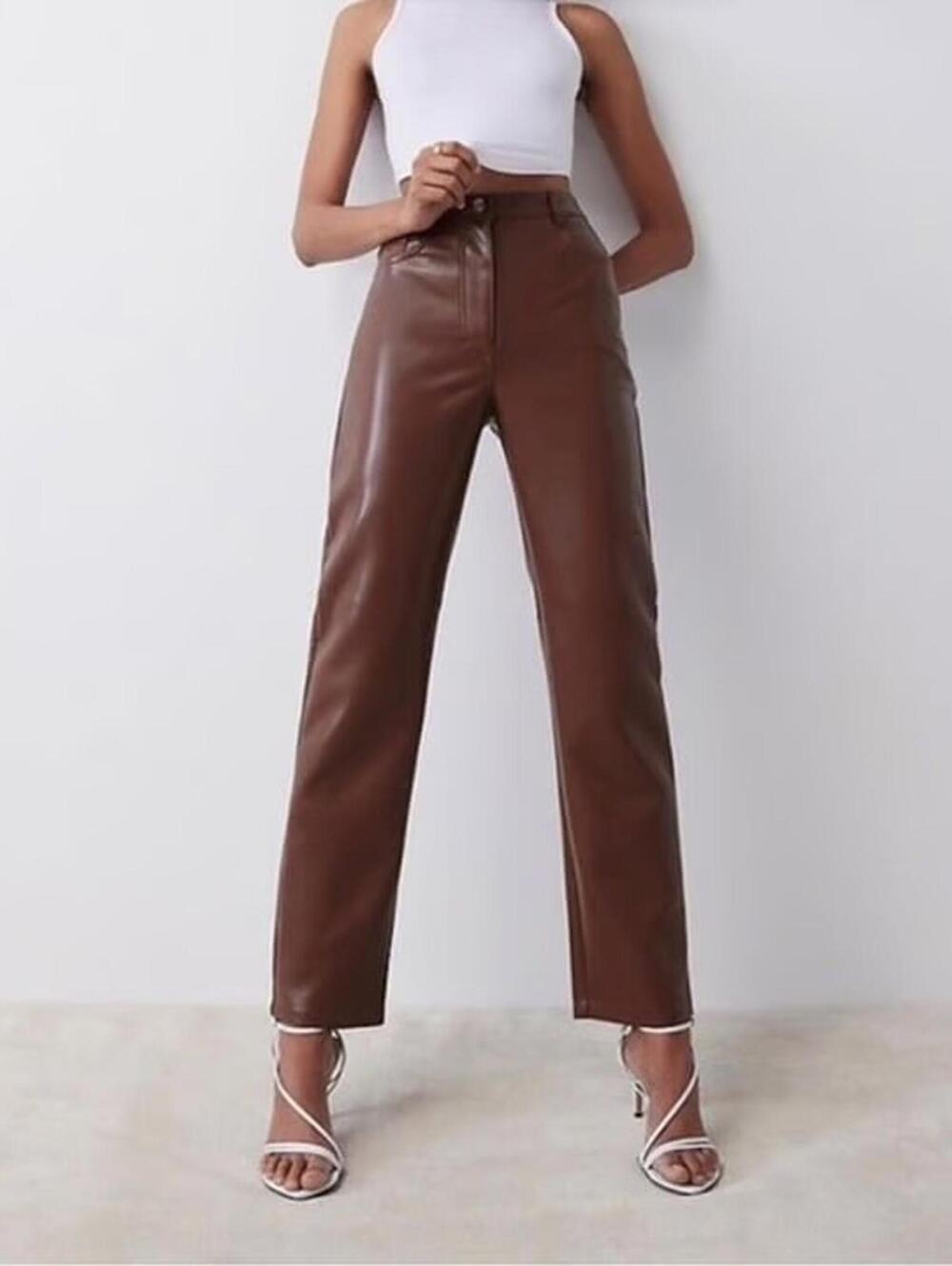 Wilfred Aritzia Melina Pants Women’s 16 Brown Vegan Leather High Waist Soft